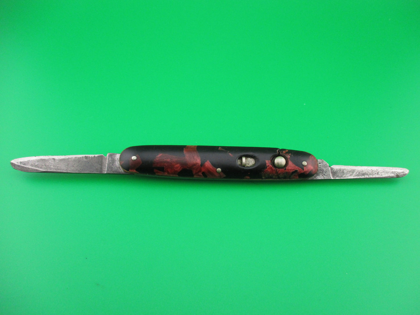 z PRESTO double Red pearl & black mottled celluloid handle switchblade Book knife