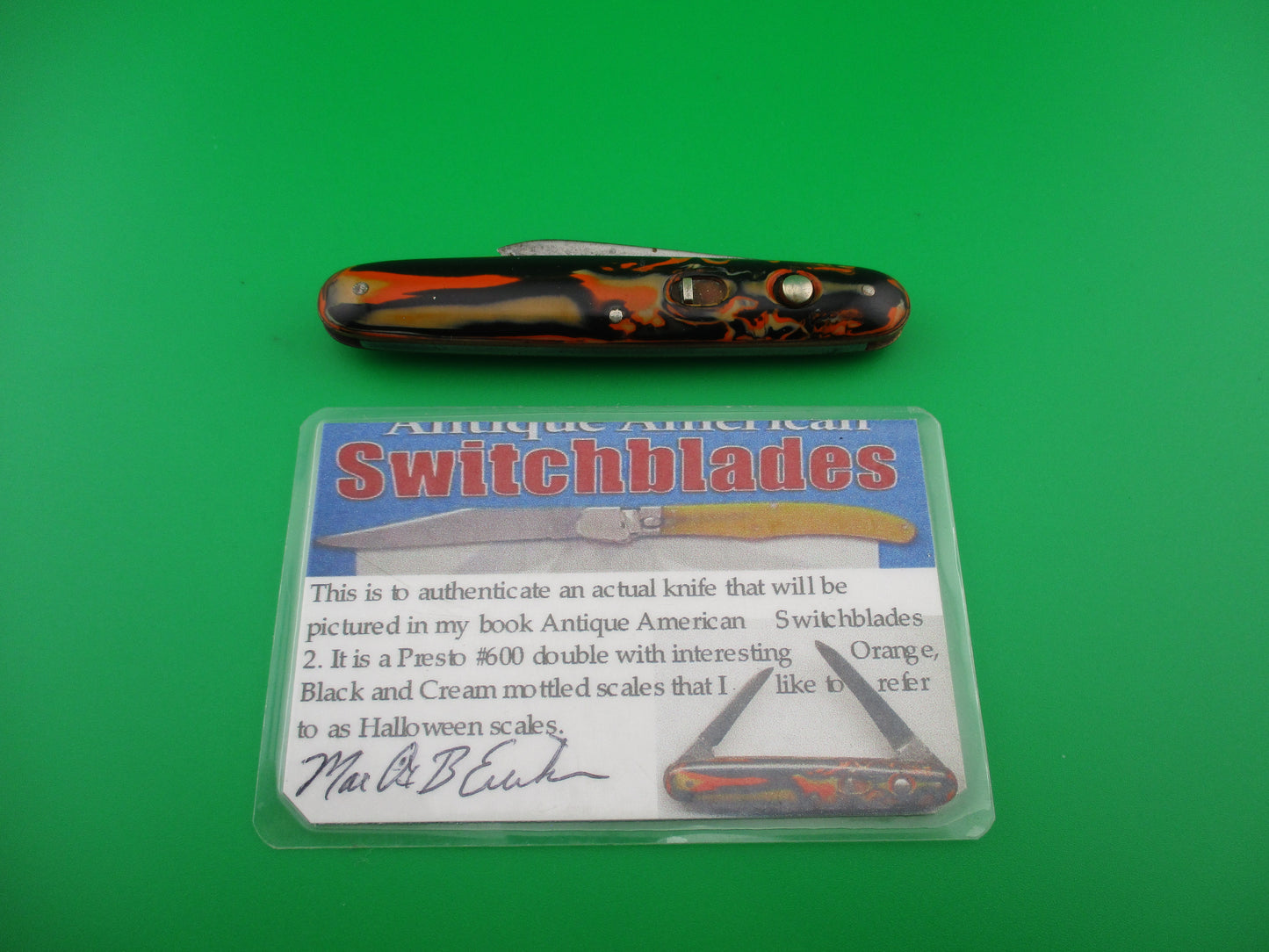 z PRESTO Double Halloween Orange Black & Cream celluloid switchblade