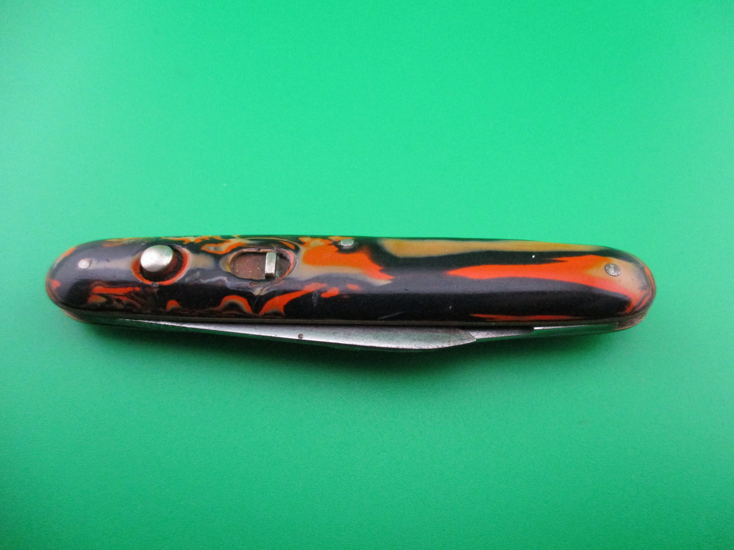 z PRESTO Double Halloween Orange Black & Cream celluloid switchblade