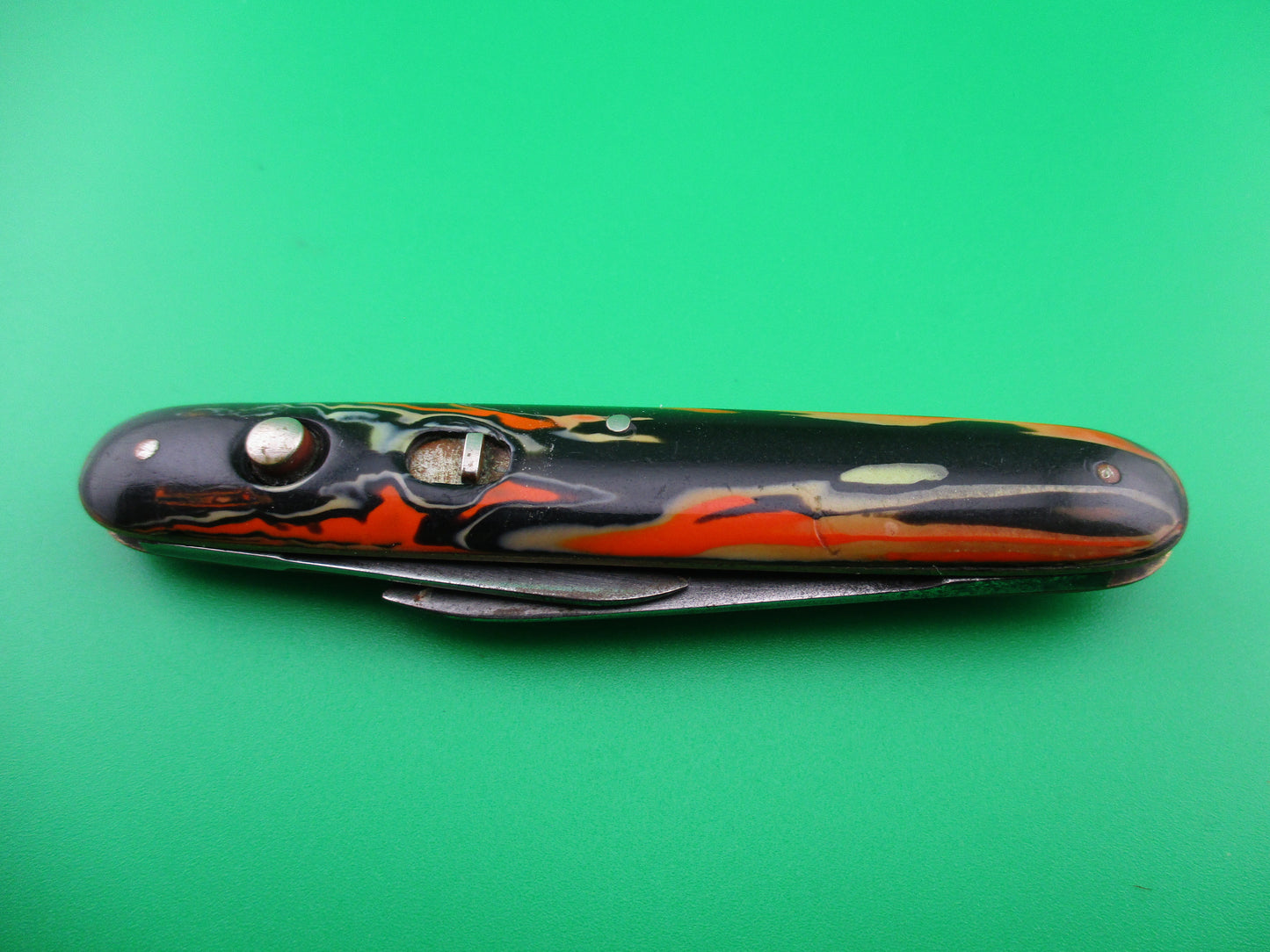 z PRESTO Double Halloween Orange Black & Cream celluloid switchblade