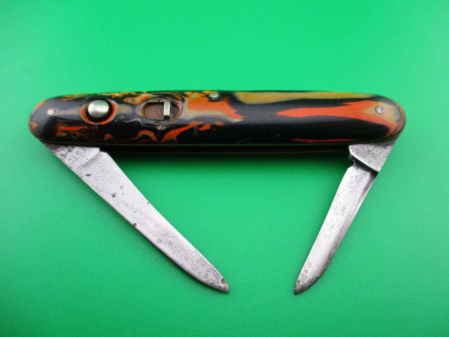 z PRESTO Double Halloween Orange Black & Cream celluloid switchblade