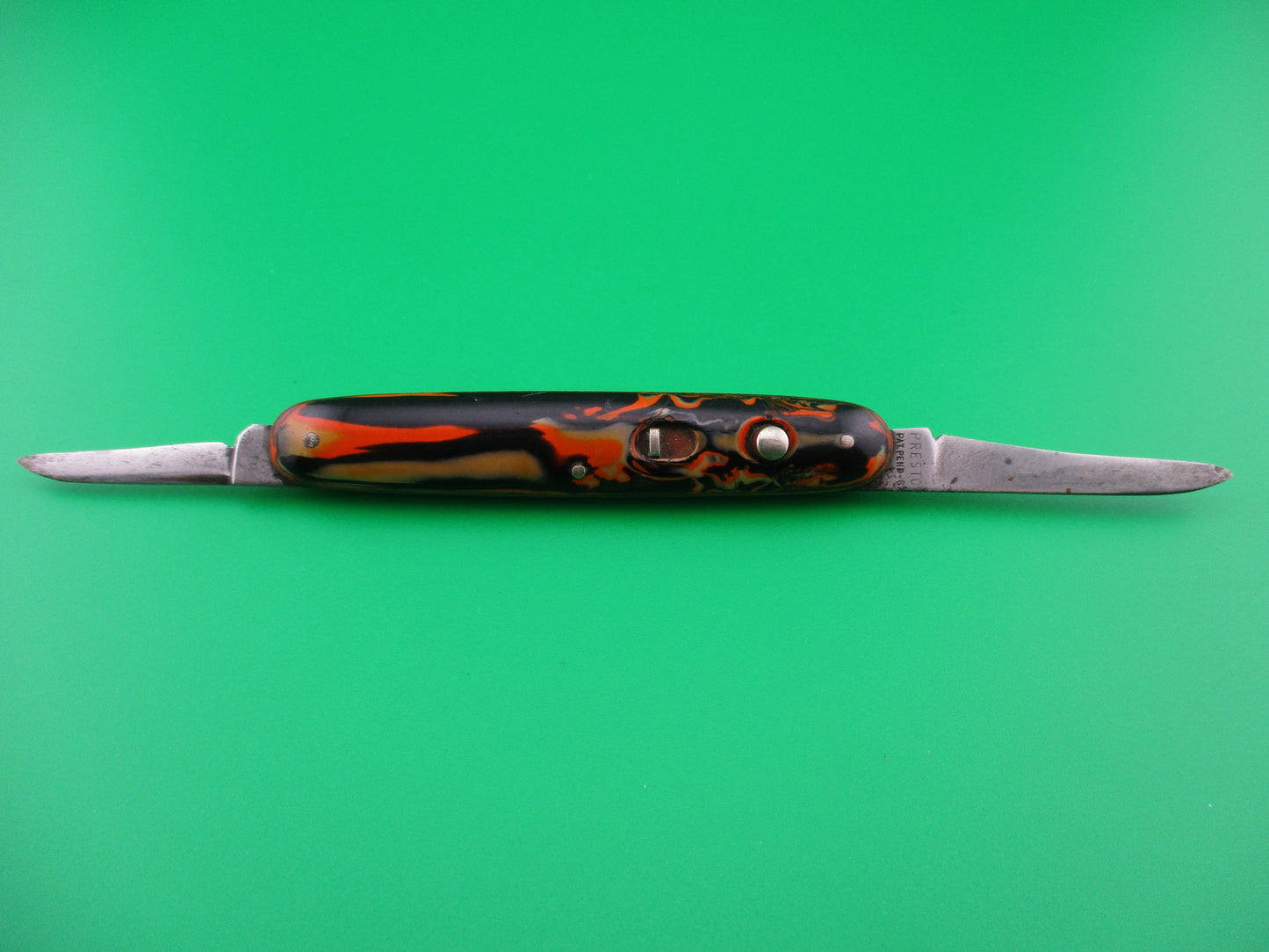 z PRESTO Double Halloween Orange Black & Cream celluloid switchblade