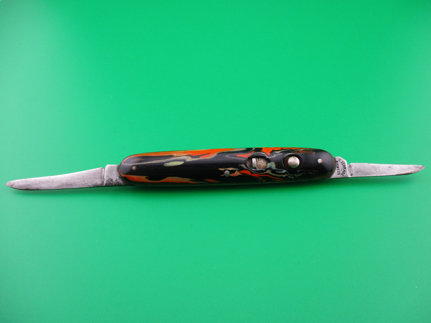 z PRESTO Double Halloween Orange Black & Cream celluloid switchblade