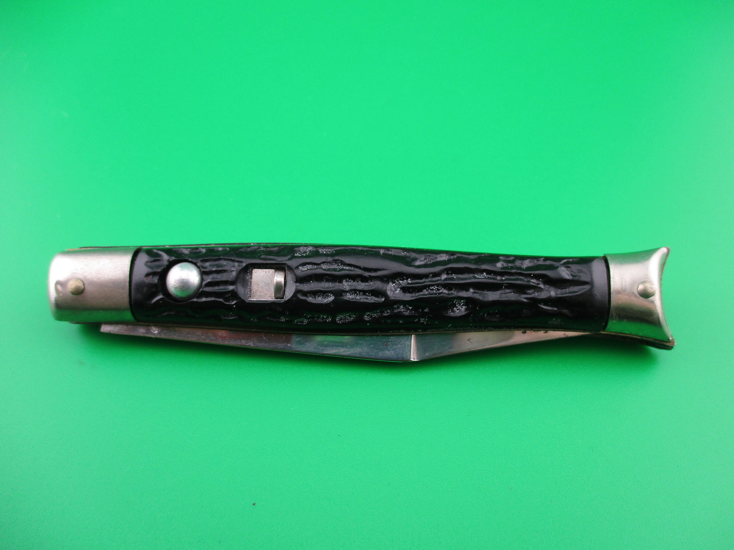 SHUR-SNAP Fishtail Black Stagged 1950s NOS Vintage switchblade knife