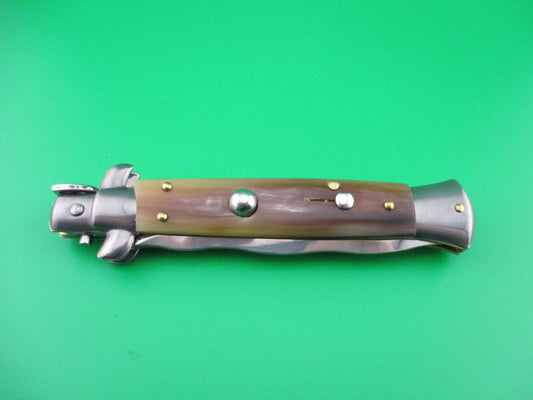 FRANK B 23cm Italian Kris Stiletto Light horn swivel bolster automatic knife