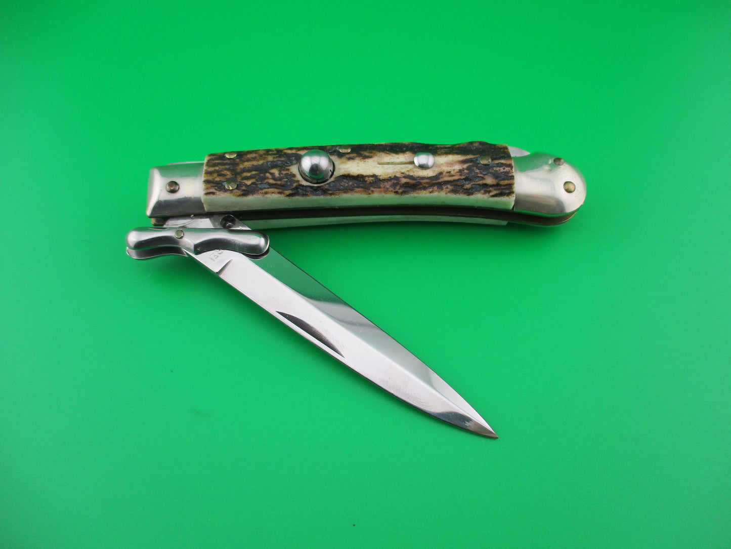 ROSTFREI MEDICI 19cm Italian Stag Swing guard dagger automatic knife