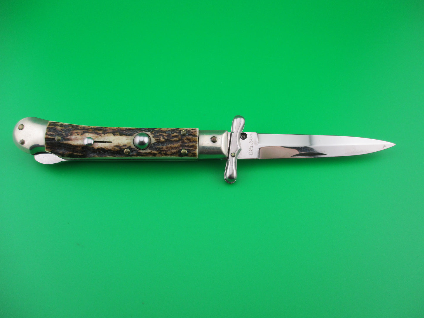 ROSTFREI MEDICI 19cm Italian Stag Swing guard dagger automatic knife