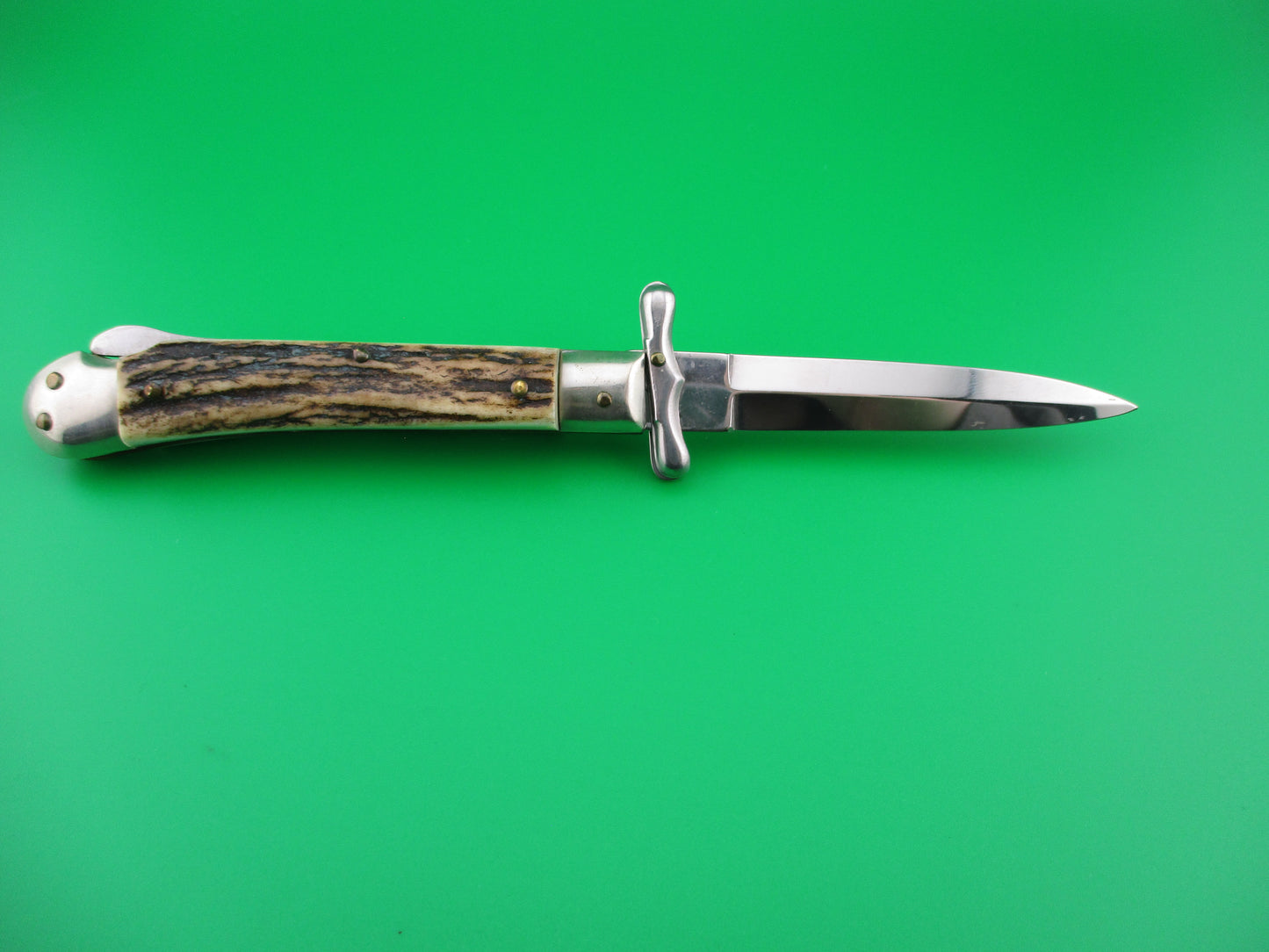 ROSTFREI MEDICI 19cm Italian Stag Swing guard dagger automatic knife