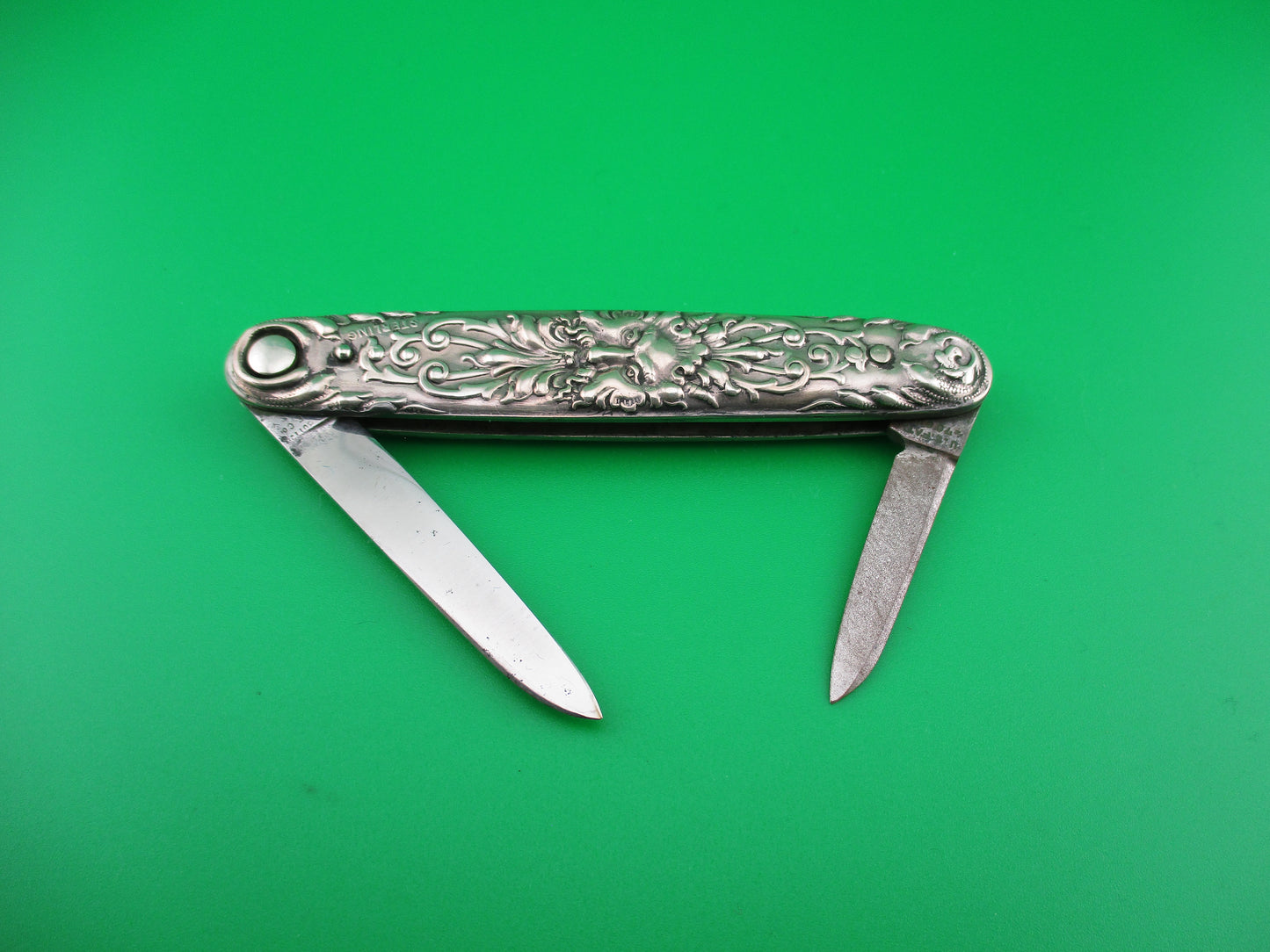 Press Button Knife Co Medium double Sterling Silver Satyr switchblade