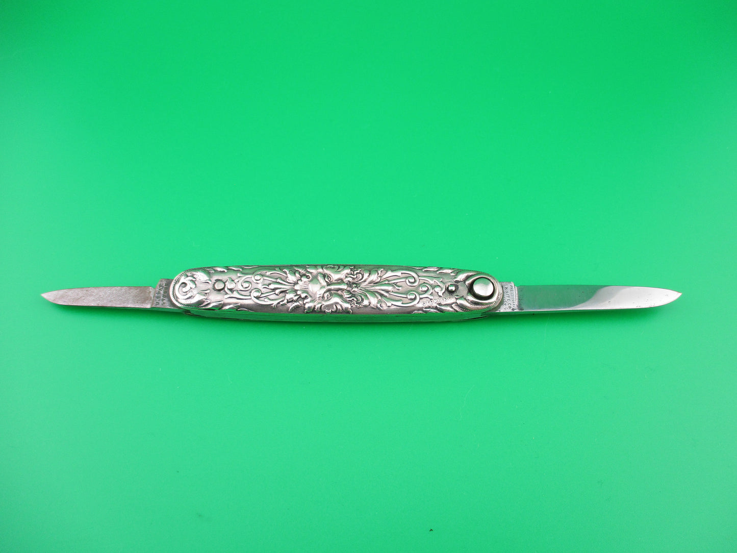 Press Button Knife Co Medium double Sterling Silver Satyr switchblade