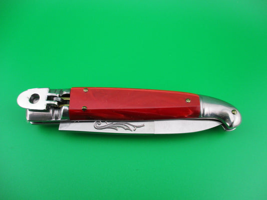 INOX 21cm Italian Birds head Lever Red Pearlex Vintage automatic knife