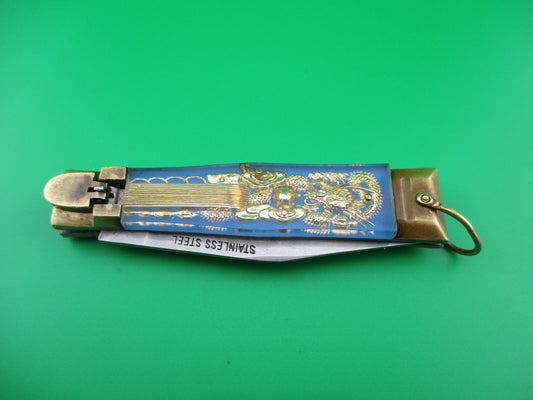 Bullfighter Dragon 19cm Mexican Light Blue Souvenir lever switchblade knife