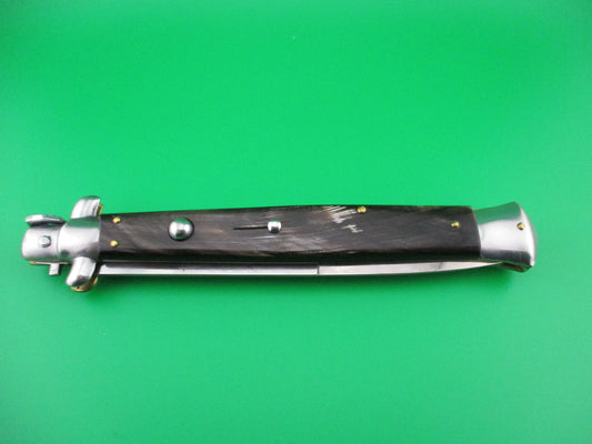MADE IN ITALY 33cm Italian Swivel Bolster Stiletto Brown horn switchblade