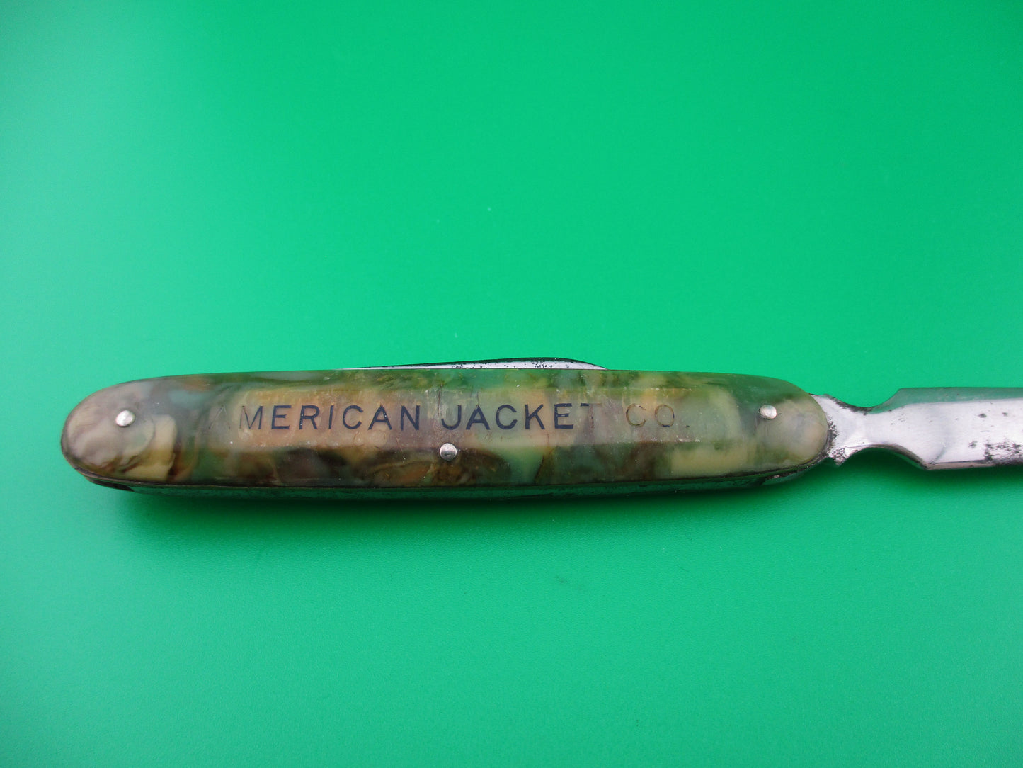 Flylock Knife Co Letter Opener Green Cream mottled American Jacket automatic knife