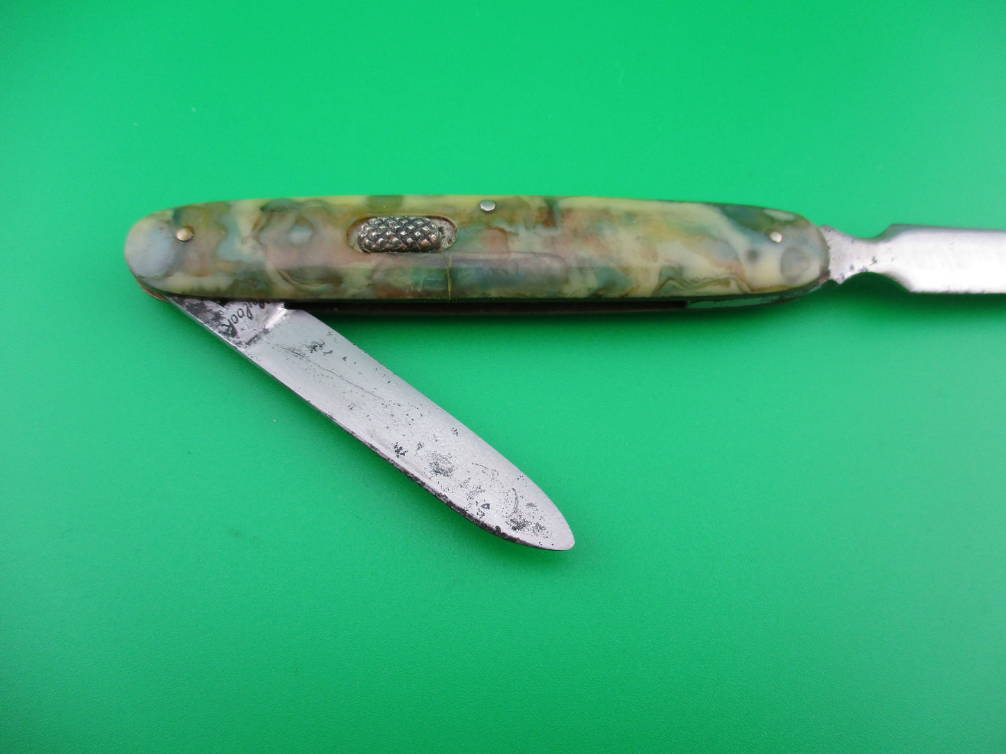 Flylock Knife Co Letter Opener Green Cream mottled American Jacket automatic knife