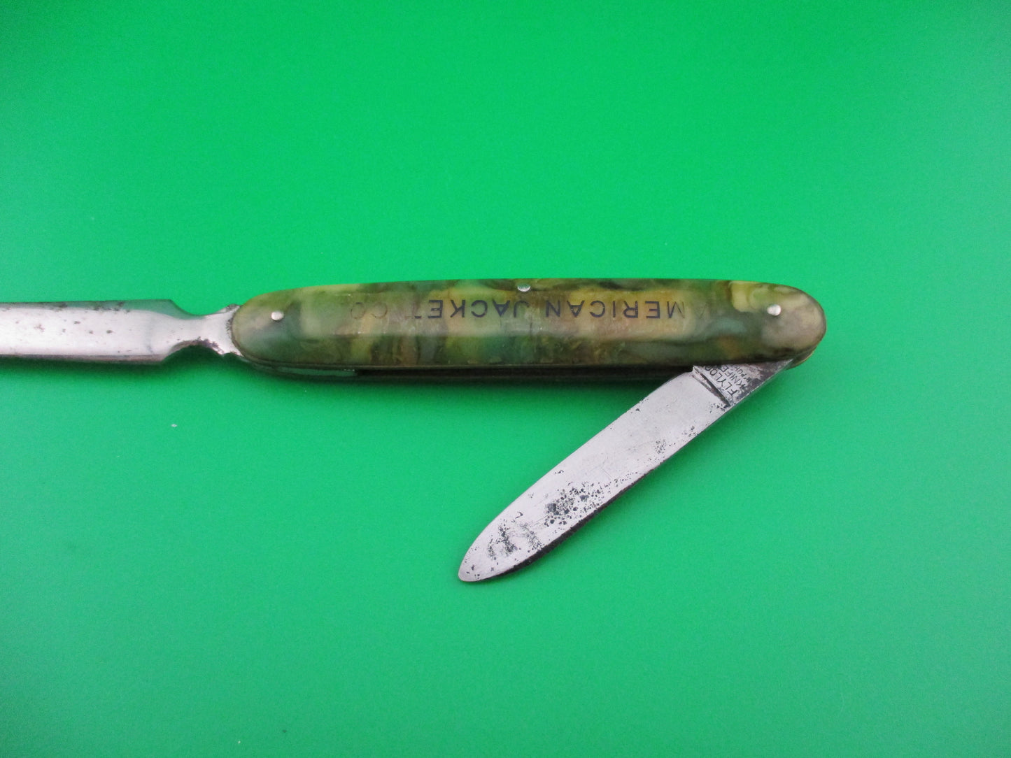 Flylock Knife Co Letter Opener Green Cream mottled American Jacket automatic knife