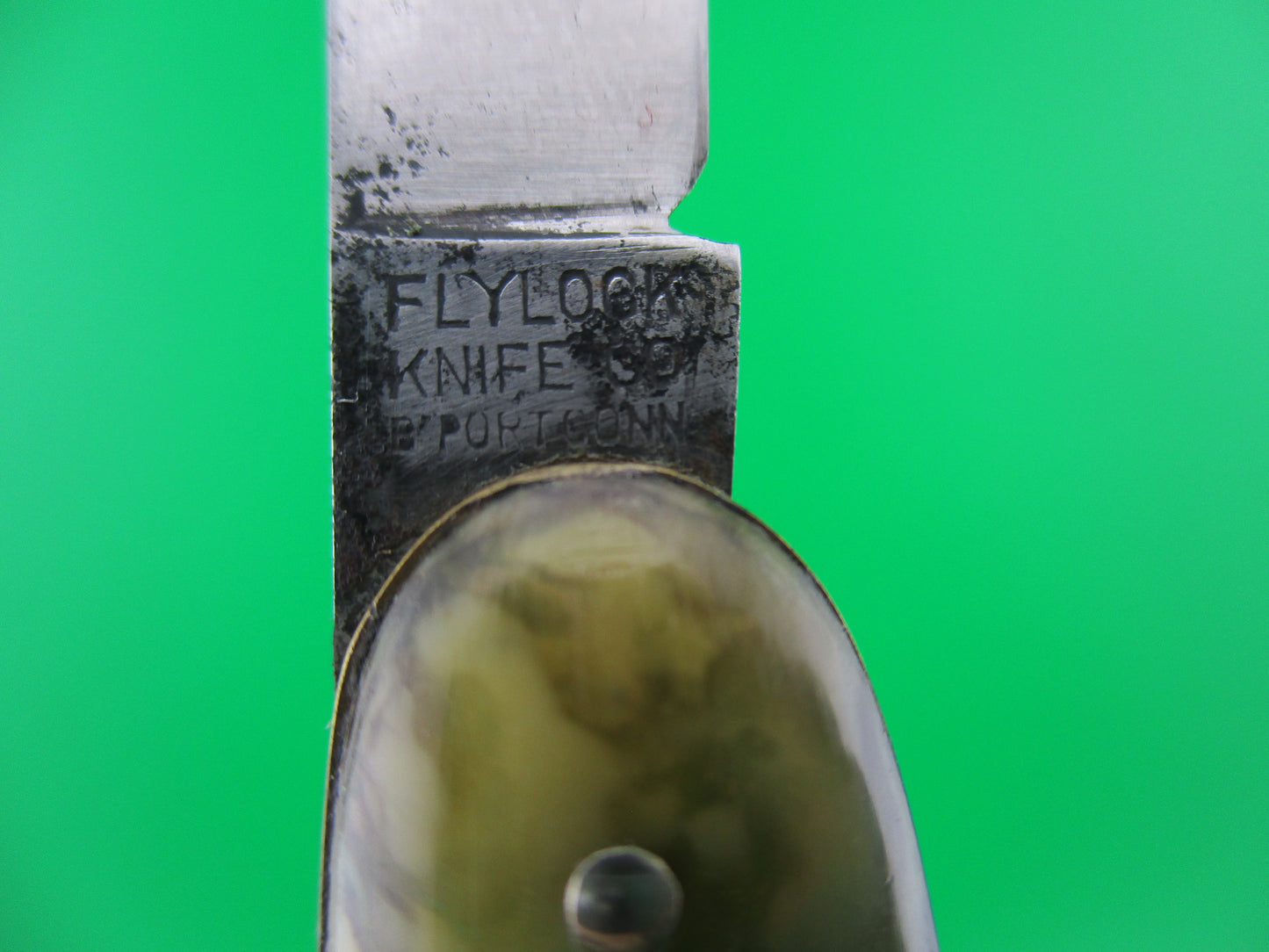 Flylock Knife Co Letter Opener Green Cream mottled American Jacket automatic knife