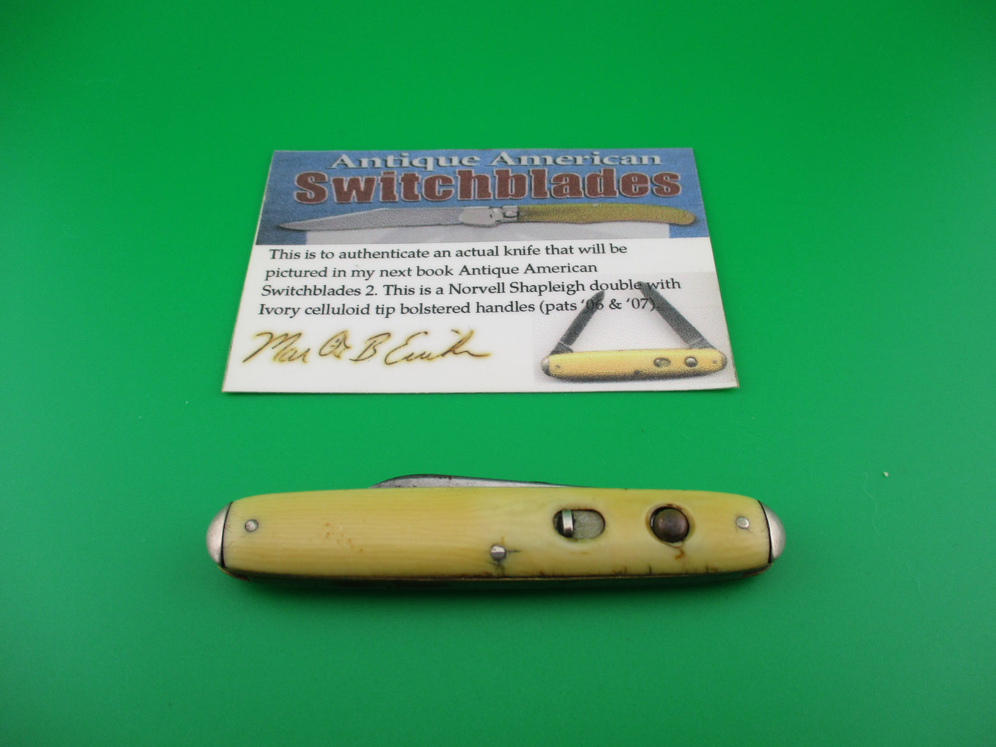 NORVELL SHAPLEIGH Medium Double Ivory cell tip bolsters switchblade knife