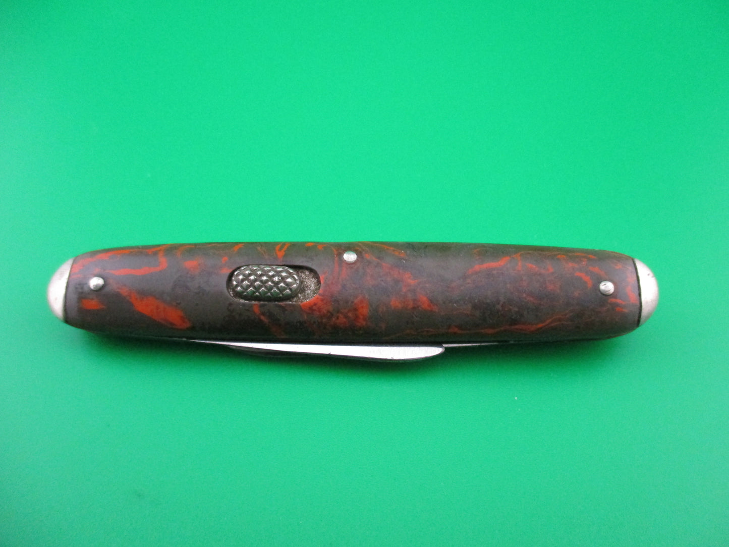 Flylock Double Olive Orange celluloid vintage automatic knife