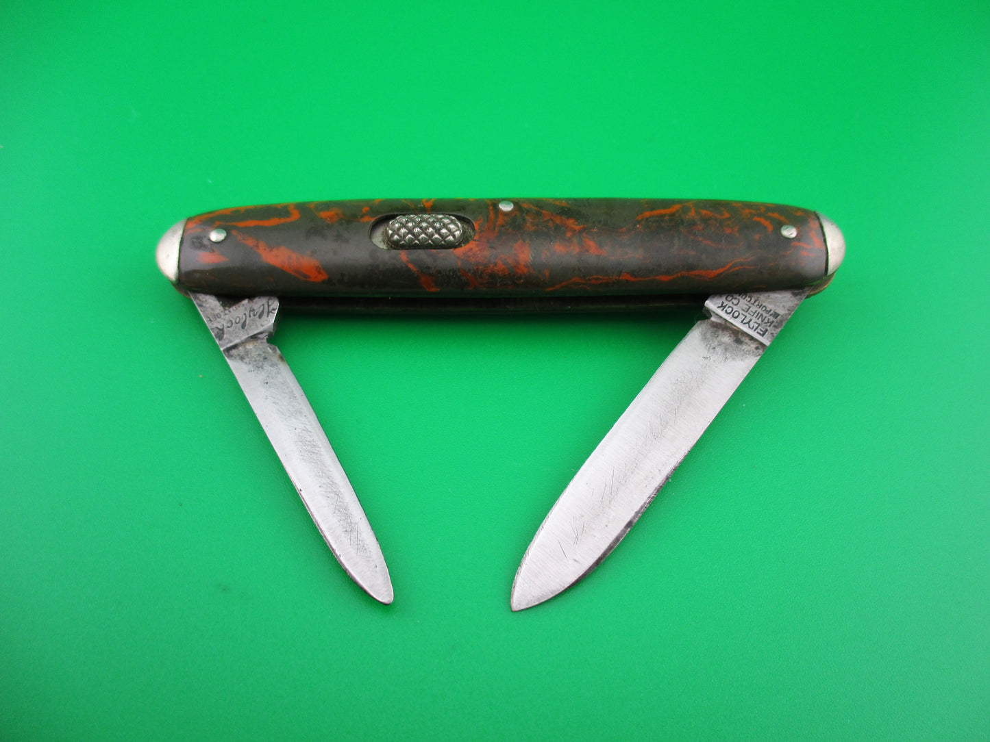 Flylock Double Olive Orange celluloid vintage automatic knife