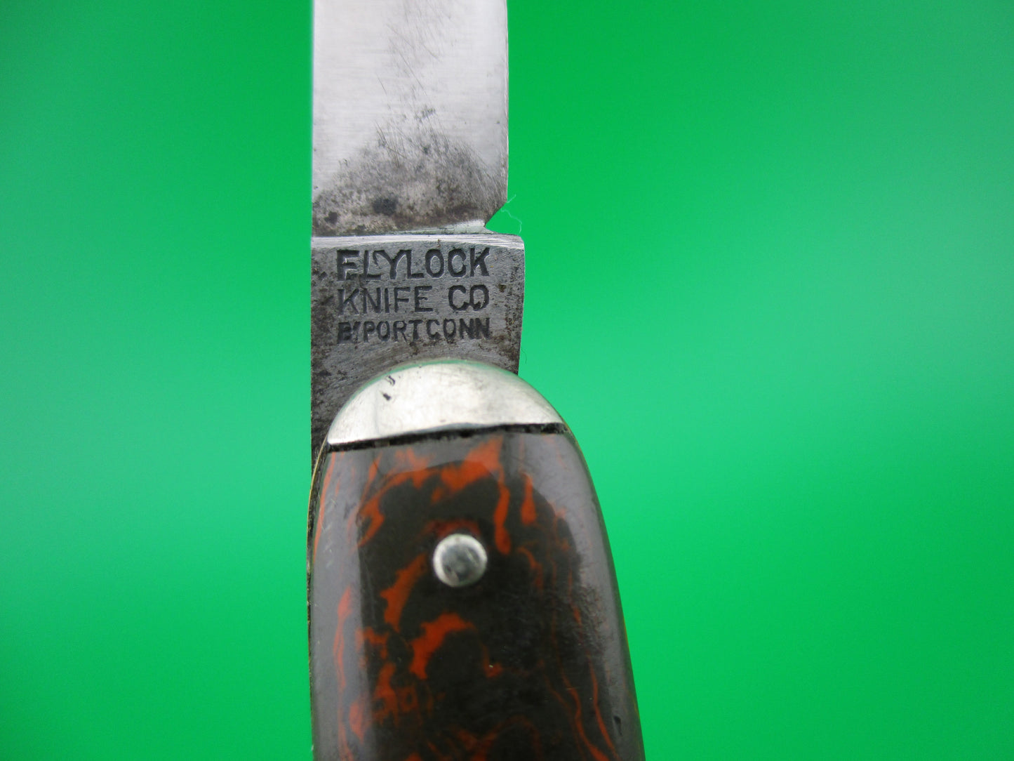 Flylock Double Olive Orange celluloid vintage automatic knife