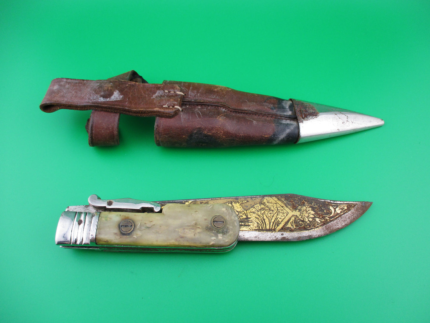 TOLEDO Spain 24cm Pig sticker extender lever knife w sheath