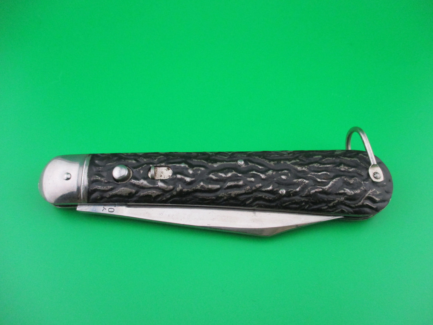 Presto Paratrooper style Hunter Black Metal switchblade with lanyard