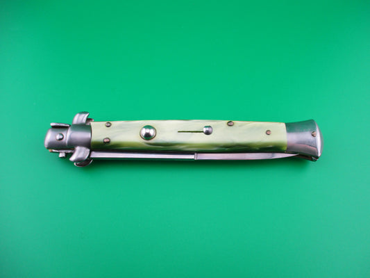 Italian 28cm Stiletto Swivel bolster Green pearlex automatic knife sterile