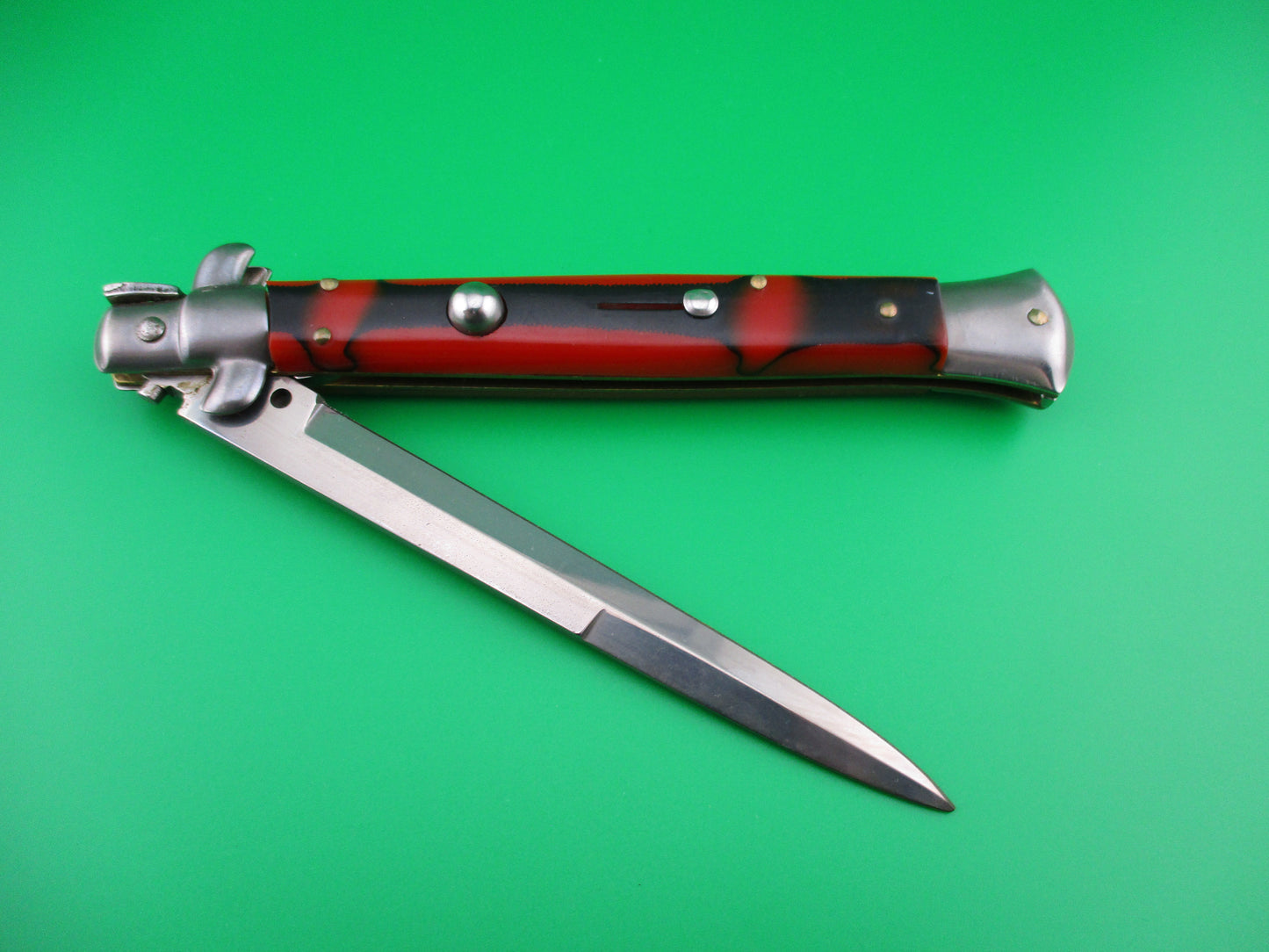 ITALY STAINLESS 28cm Italian Swivel bolster automatic knife Red & Black