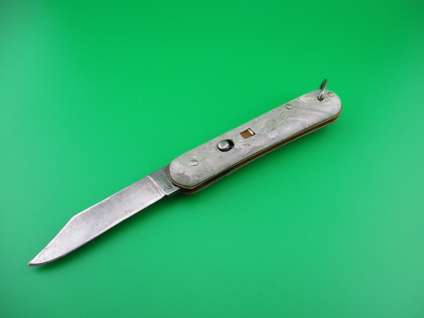 Edgemaster Fatjack Gray pink swirl vintage switchblade knife