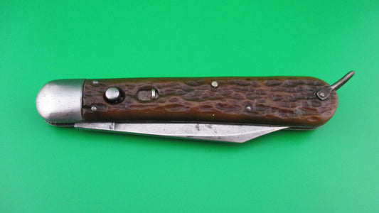 PRESTO SMALL STAMP Early Hunter Bone Lanyard ring switchblade knife
