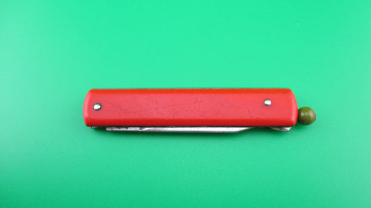 G SCHRADE (arched) Pullball Red scales Green ball vintage automatic knife