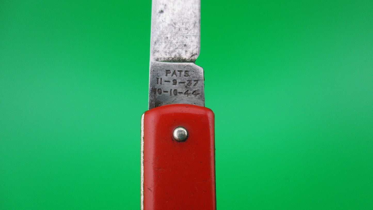 G SCHRADE (arched) Pullball Red scales Green ball vintage automatic knife