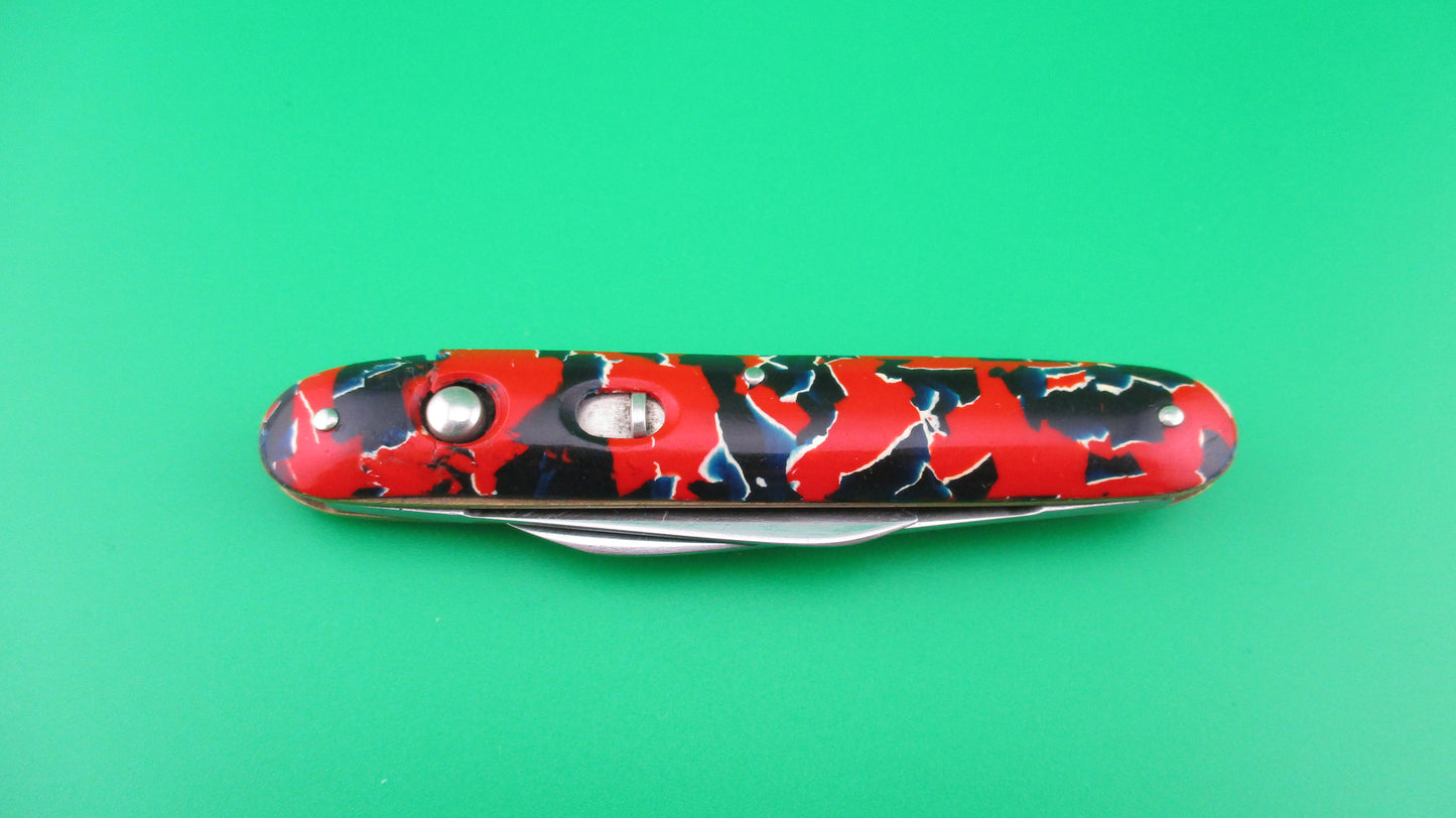 z PRESTO medium double Rare Black Red White & Blue vintage switchblade knife