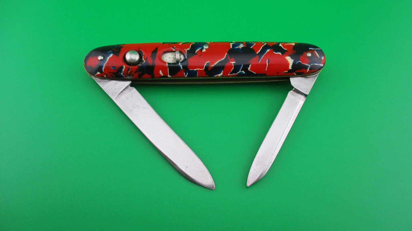 z PRESTO medium double Rare Black Red White & Blue vintage switchblade knife