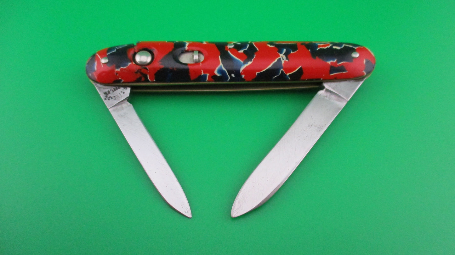 z PRESTO medium double Rare Black Red White & Blue vintage switchblade knife