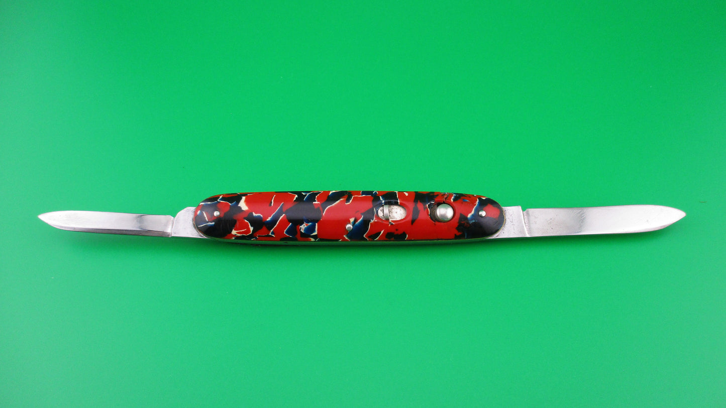 z PRESTO medium double Rare Black Red White & Blue vintage switchblade knife