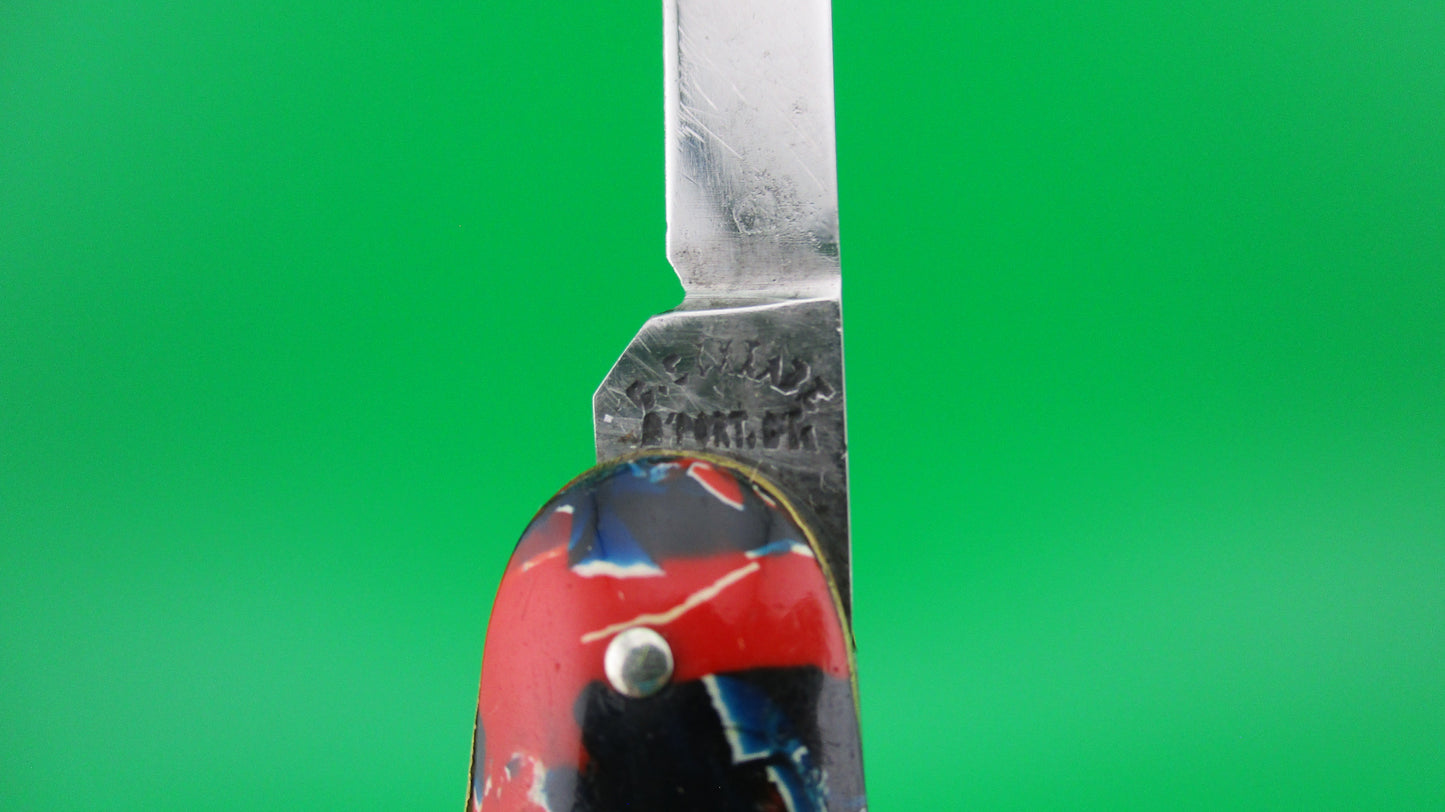 z PRESTO medium double Rare Black Red White & Blue vintage switchblade knife