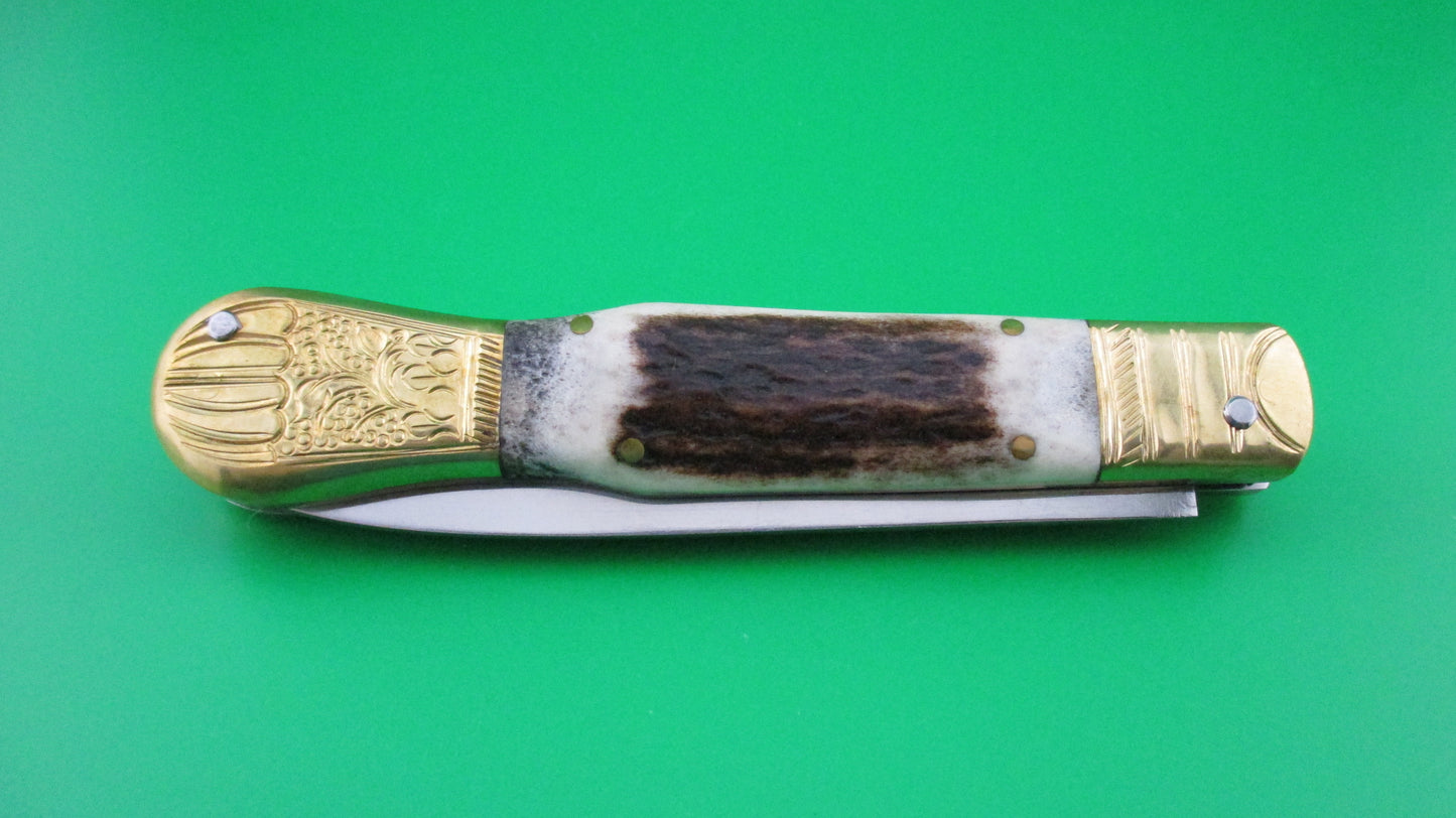 Custom English style 25cm Stag & Brass Automatic knife by Samir Ahmad