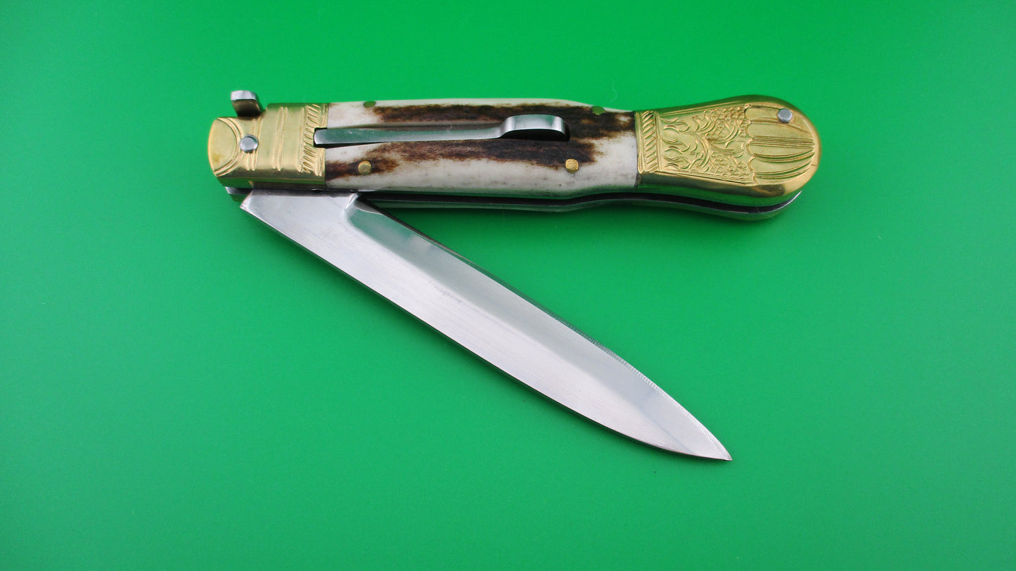 Custom English style 25cm Stag & Brass Automatic knife by Samir Ahmad