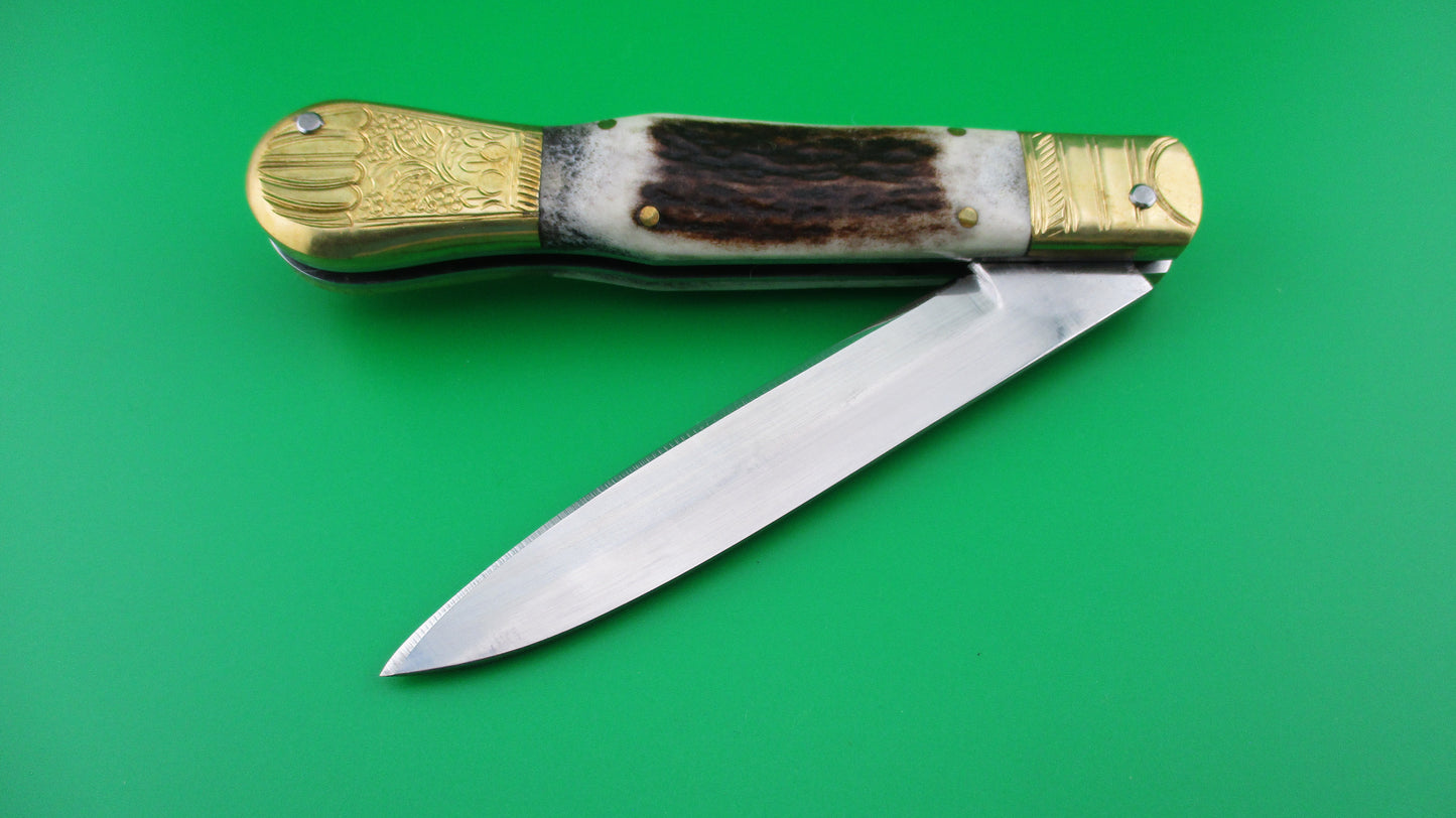 Custom English style 25cm Stag & Brass Automatic knife by Samir Ahmad