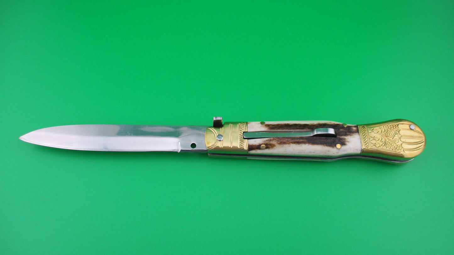 Custom English style 25cm Stag & Brass Automatic knife by Samir Ahmad