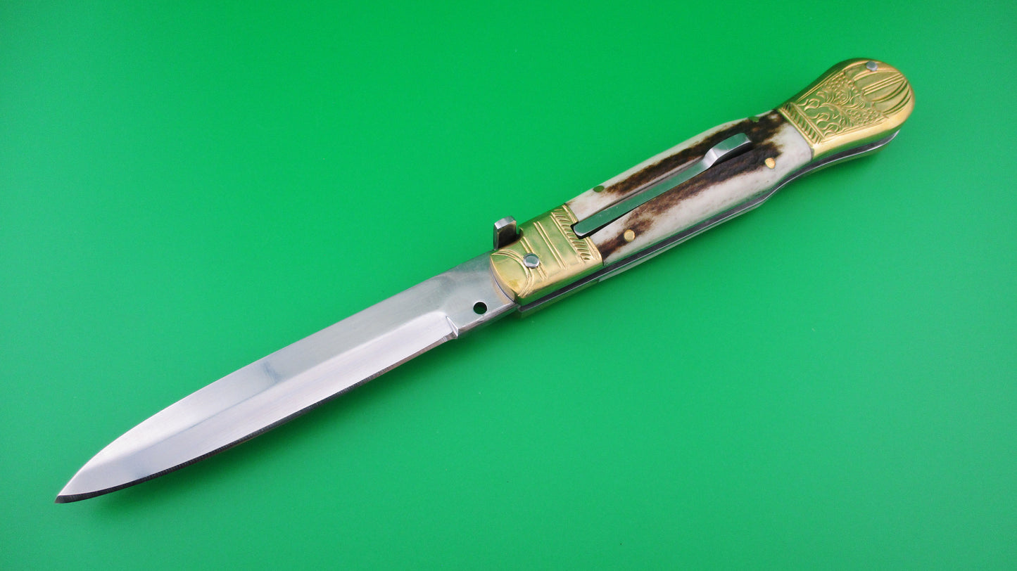 Custom English style 25cm Stag & Brass Automatic knife by Samir Ahmad