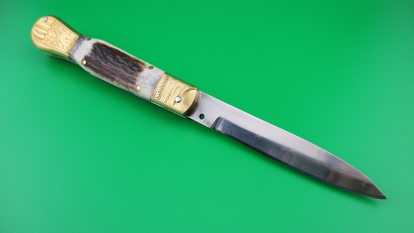 Custom English style 25cm Stag & Brass Automatic knife by Samir Ahmad