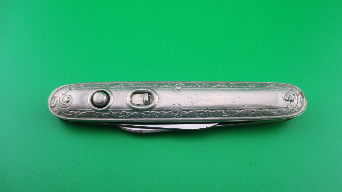 SCHRADE CUT CO Medium double German Silver Deluxe Scroll switchblade knife Minty