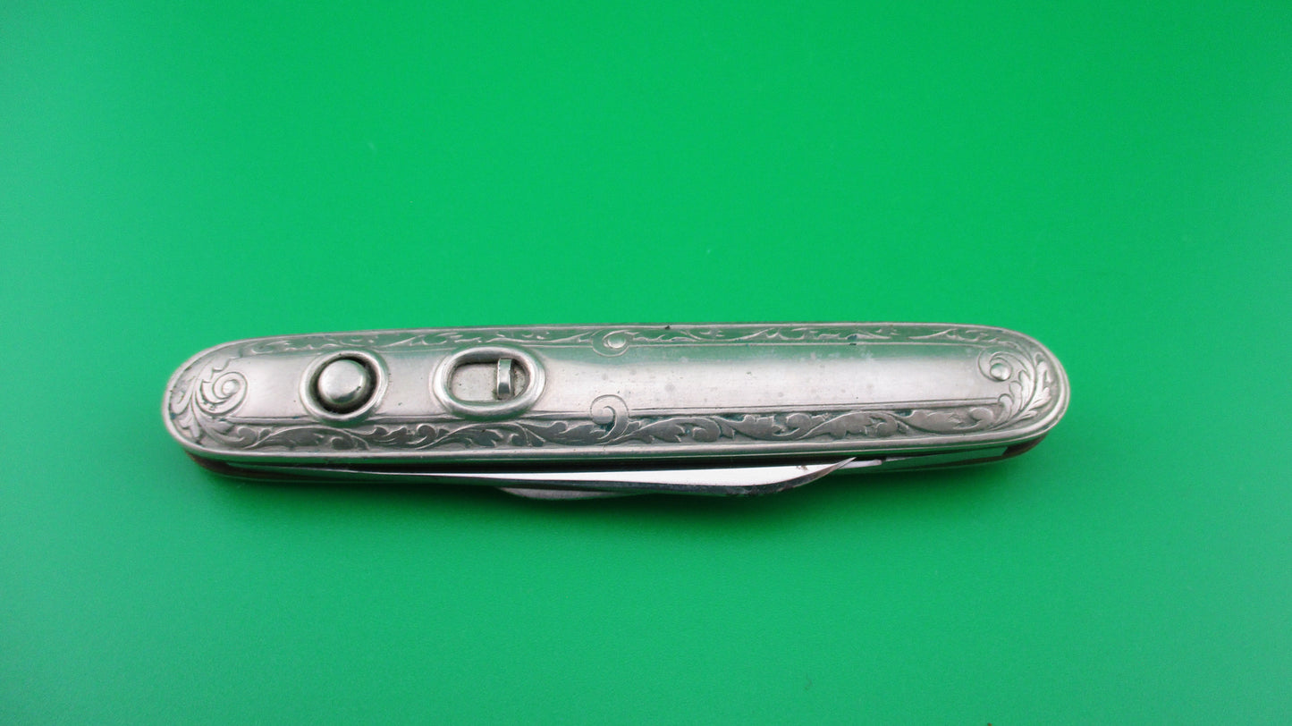 SCHRADE CUT CO Medium double German Silver Deluxe Scroll switchblade knife Minty