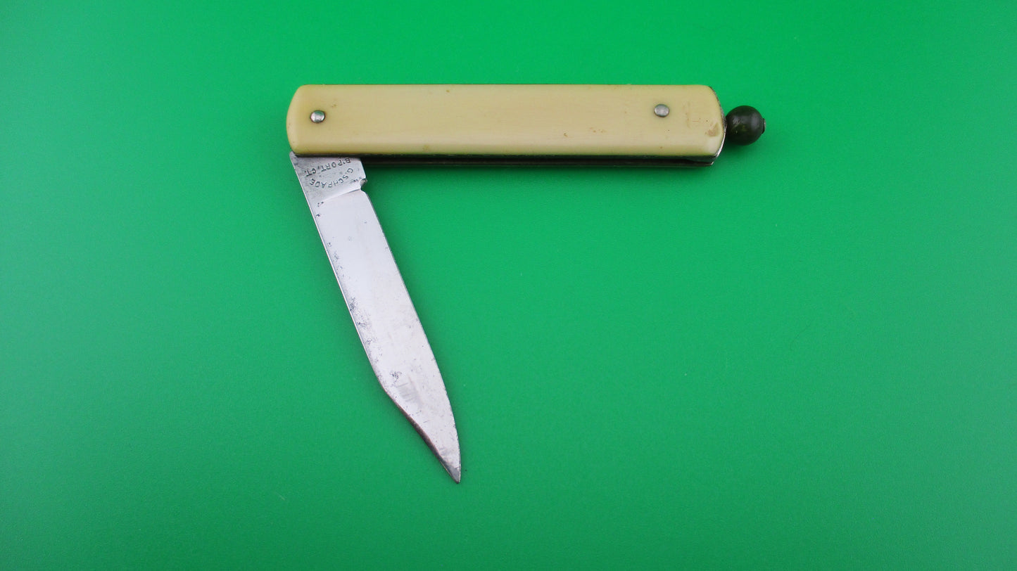 G SCHRADE arched Pullball Cream scales Green ball vintage automatic knife