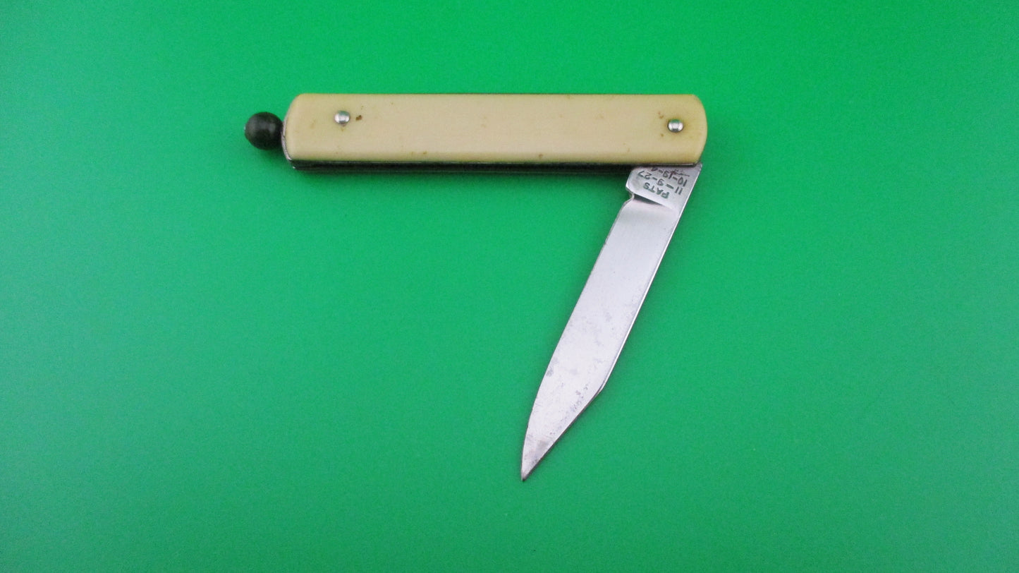 G SCHRADE arched Pullball Cream scales Green ball vintage automatic knife