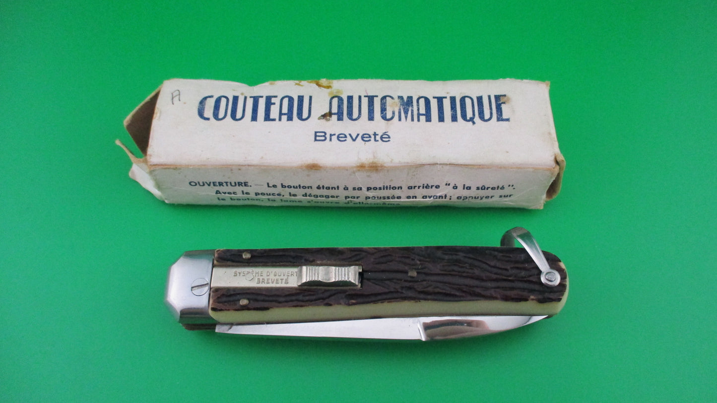 BEGON INOX COULTEAU AUTOMATIQUE 21cm French 3 blade Camper Faux Stag switchblade knife