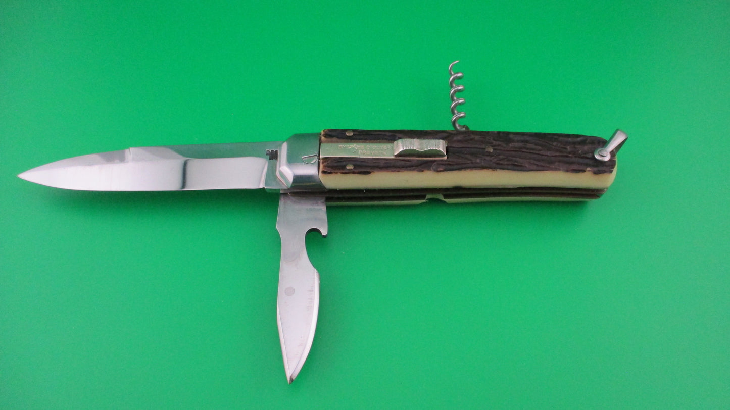 BEGON INOX COULTEAU AUTOMATIQUE 21cm French 3 blade Camper Faux Stag switchblade knife
